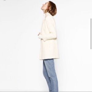 Zara Womens Jacket Long Blazer Coat Frayed Tweed Zip Fashion Business Casual S